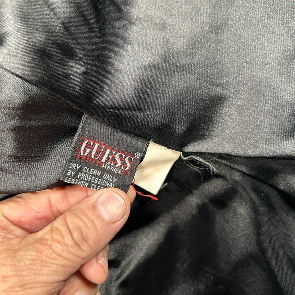 Vintage Guess Leather Jacket Women Medium Black Bomber Biker Motorcycle Goth Y2K - Picture 4 of 8